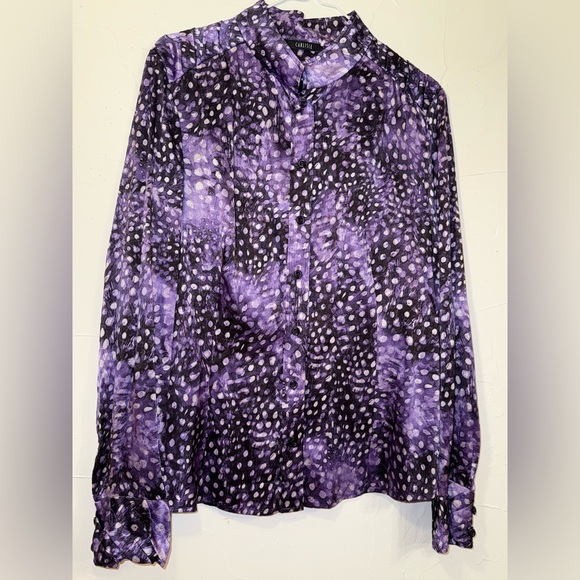 CARLISLE SILK BUTTON DOWN BLOUSE IN SHADES OF PURPLE WITH SILK NECK SCARF SZ 14 - Picture 3 of 12